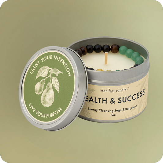 Manifest Wealth & Success Candle + Crystal Bracelet