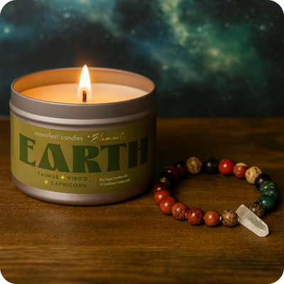 DOWN-TO-EARTH FIRE ELEMENT CANDLE + CRYSTAL BRACELET  