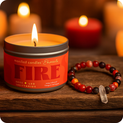 FABULOUS FLAMING FIRE ELEMENT CANDLE + CRYSTAL BRACELET  