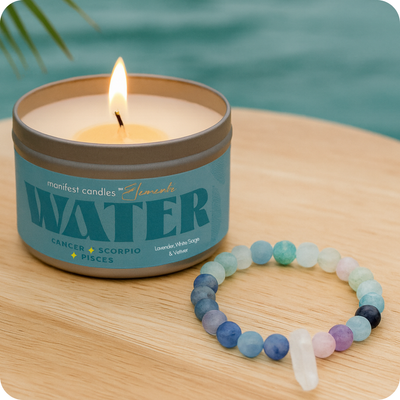 COOL AND CLEVER WATER ELEMENT CANDLE + CRYSTAL BRACELET