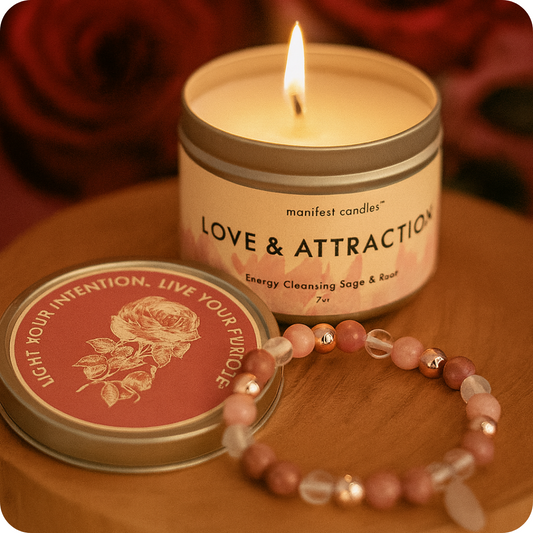 Manifest Love & Attraction Candle + Crystal Bracelet