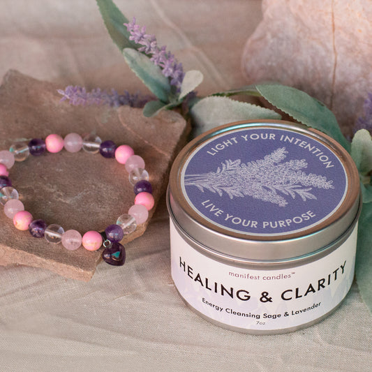 Manifest Healing & Clarity Candle + Crystal Bracelet