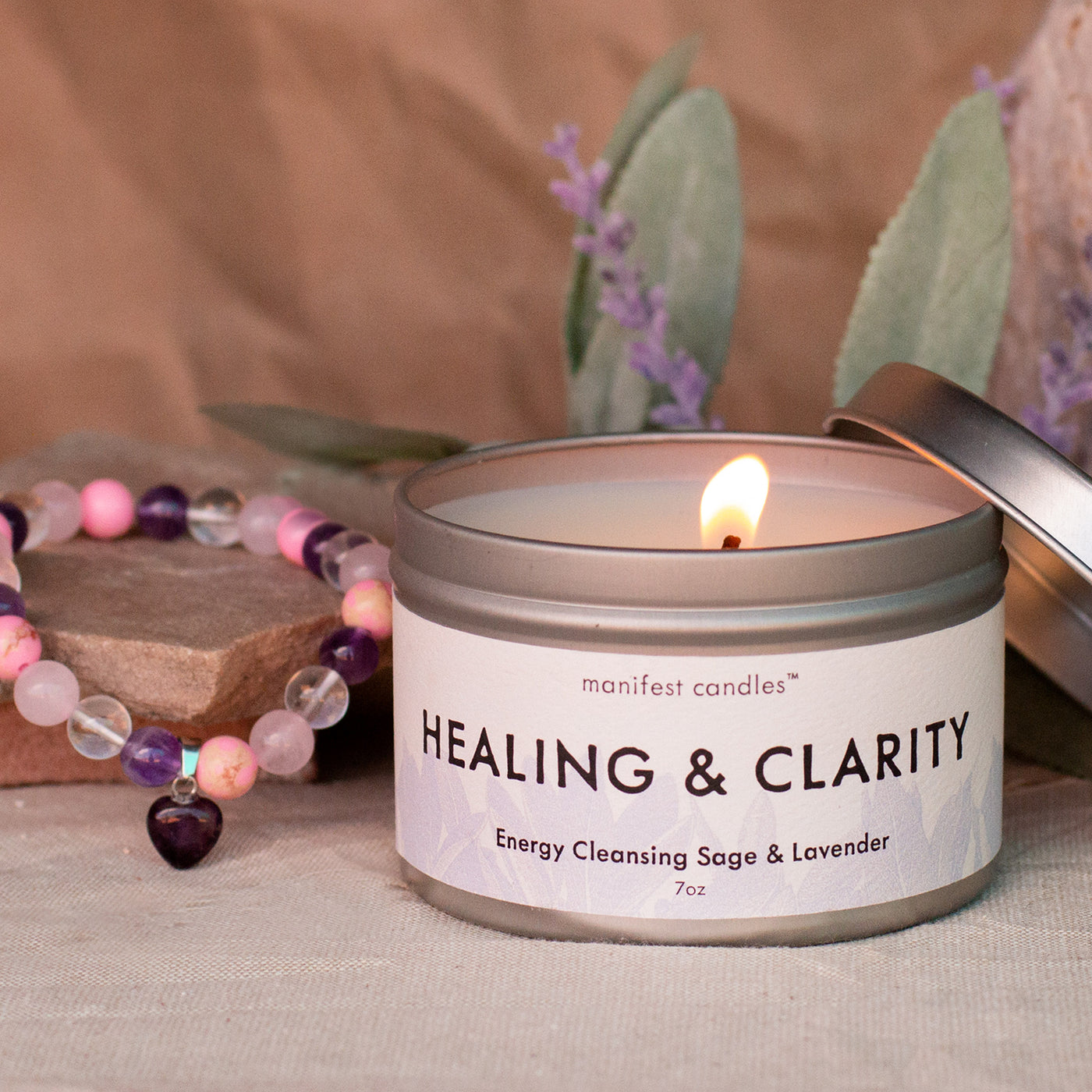 Manifest Healing & Clarity Candle + Crystal Bracelet