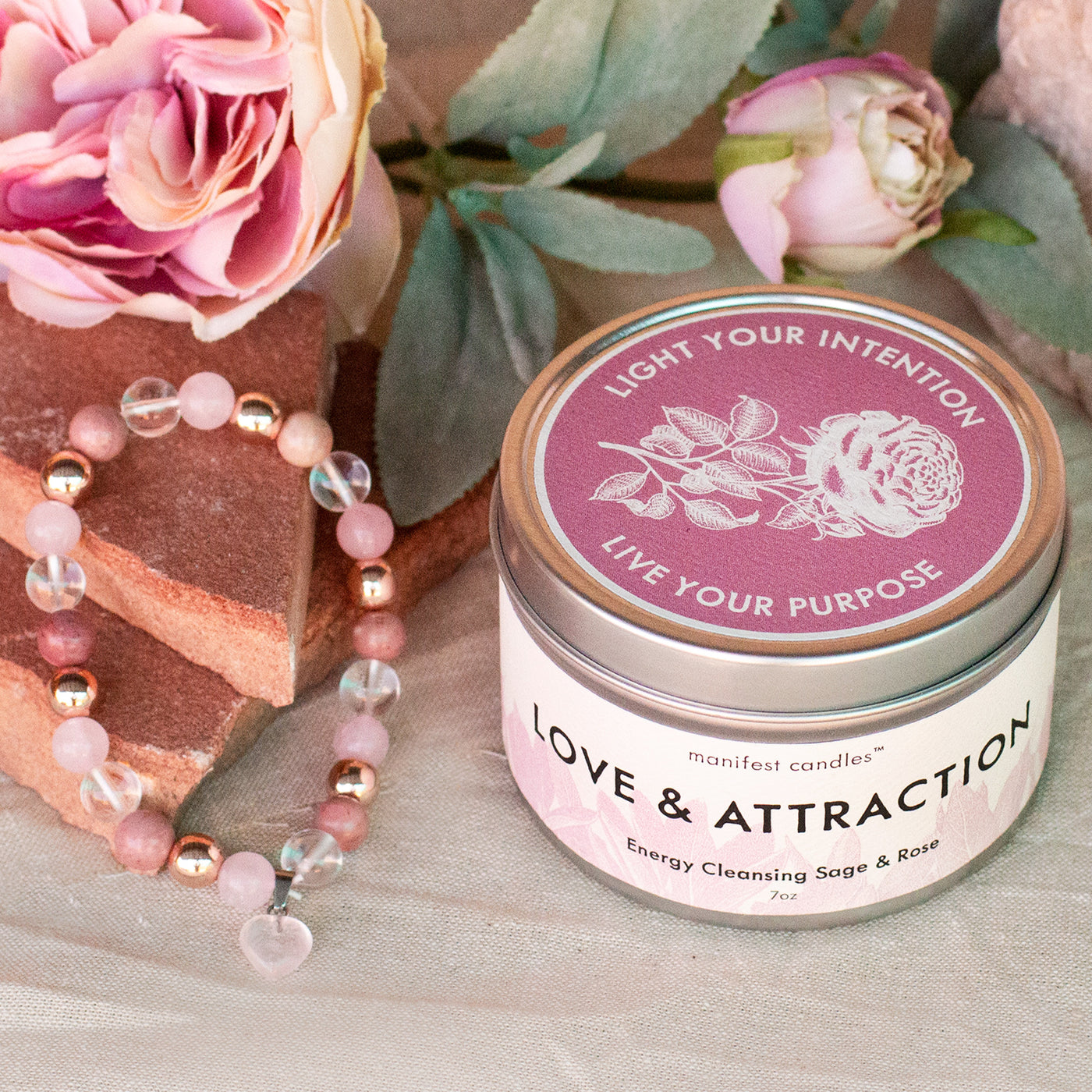 Manifest Love & Attraction Candle + Crystal Bracelet