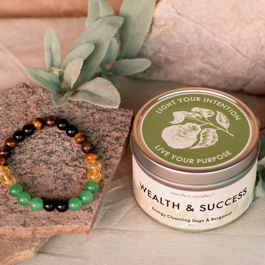 Manifest Wealth & Success Candle + Crystal Bracelet