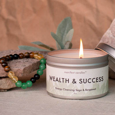 Manifest Wealth & Success Candle + Crystal Bracelet